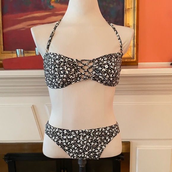 MICHAEL Michael Kors sz M floral print lace-up bandeau bikini & classic bottom - Picture 2 of 8
